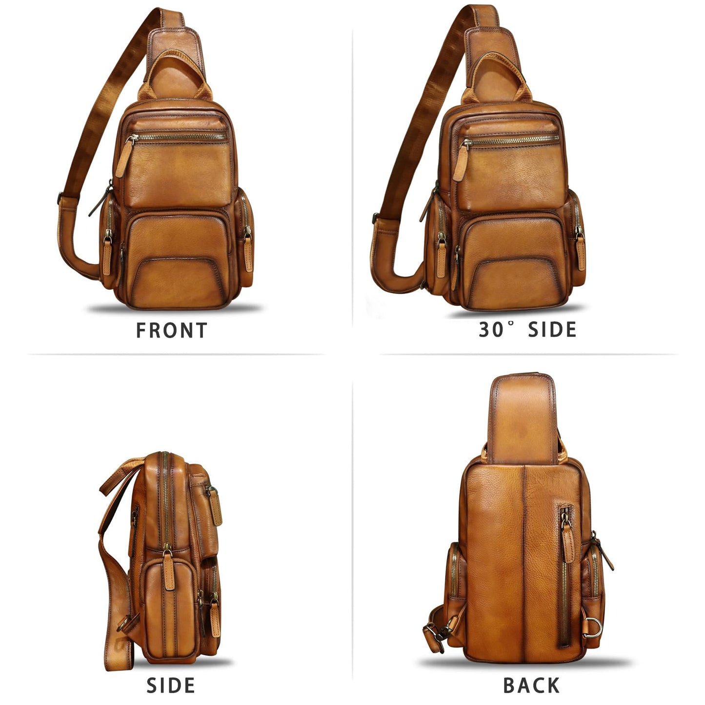 LRTO Genuine Leather Sling Bag for Men and Women Vintage Leather Sling Backpack Purse Chest Bag Over Shoulder Crossbody Bag (Brown)