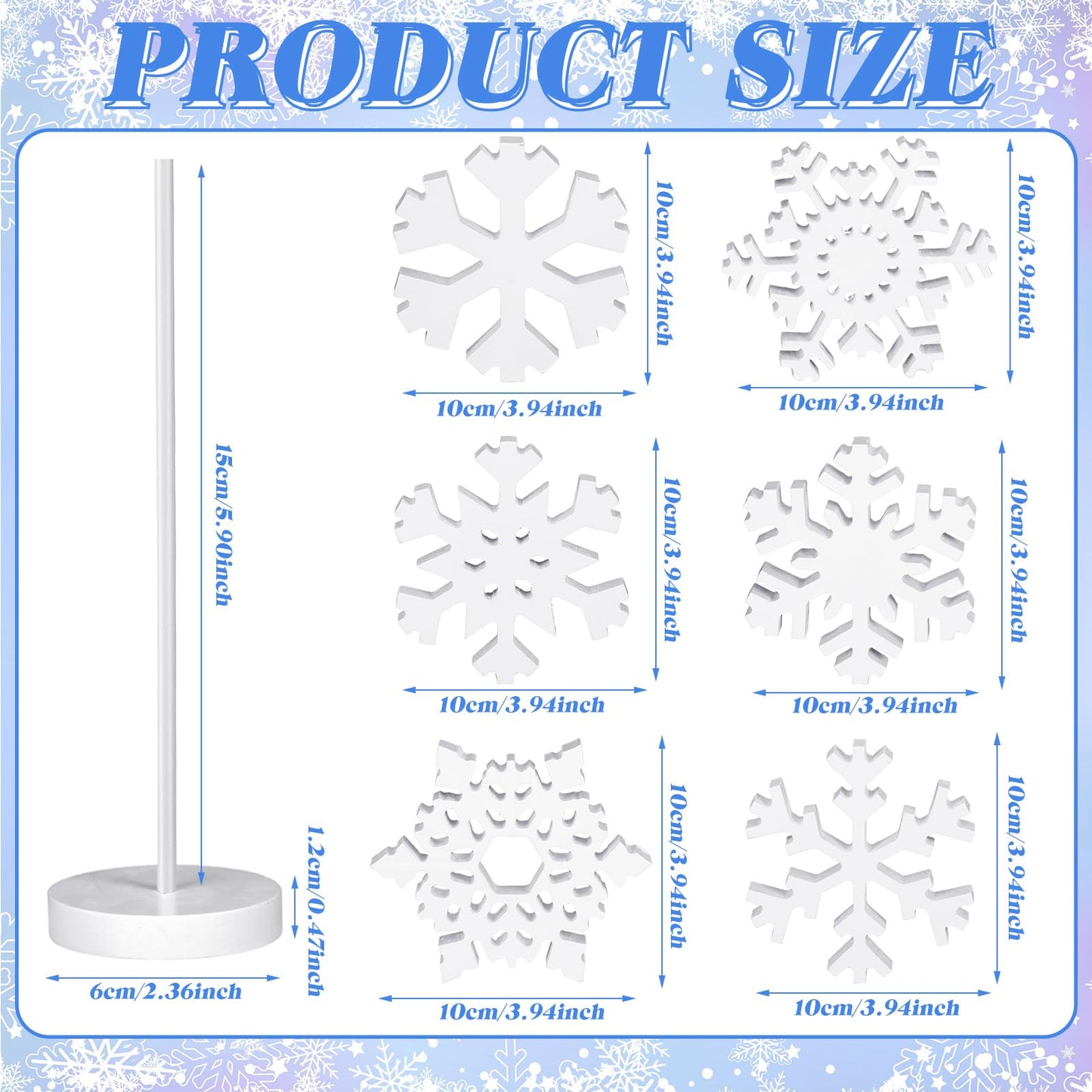 Geetery 6 Pcs Wooden Snowflake Table Decor Christmas Winter Decorations Snowflakes Table Centerpiece Standing Tabletop Sign Rustic Fireplace Home Decor for Winter Party Decoration(White)