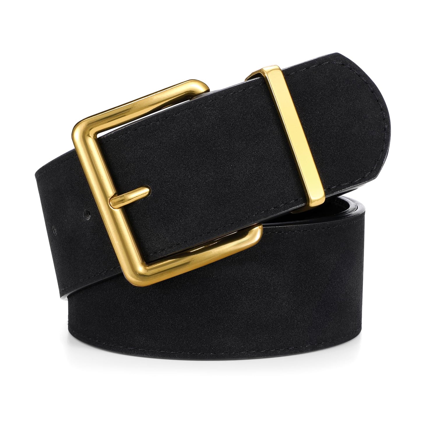 WERFORU Women Wide Chunky Belt for Dresses Fashion Thick Suede Belt with Big Gold Buck,Black