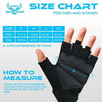 BEAST RAGE Workout Gloves, Men & Women Fingerless Weight Lifting Gym Gloves with Palm Protection, Breathable, Lightweight, Cycling Pull Up (Aqua, S)