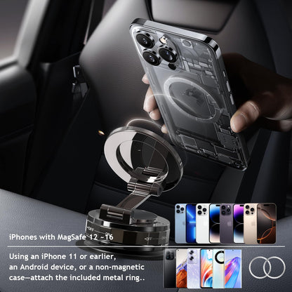 Phone Holders for Your Car, Compatible with MagSafe, Ultra Vacuum Suction Cup Mount, 360° Rotation, Car Phone Holder Compatible with All Models, Carbon Fiber Coffee