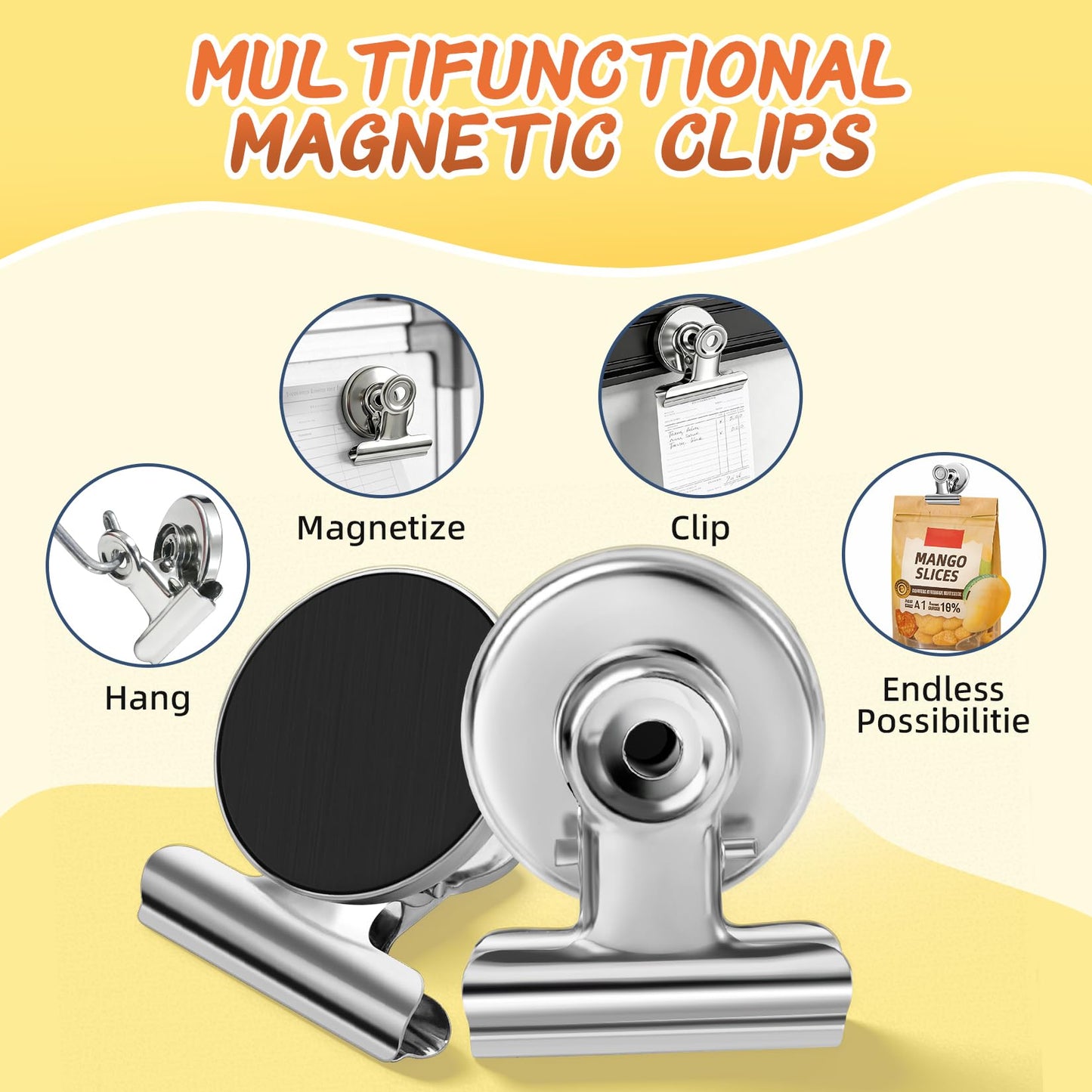 VNDUEEY 20 Pack Fridge Magnets Refrigerator Magnets, Strong Magnetic Clips Heavy Duty, Magnet Clips for Whiteboard, Magnets for Fridge Locker Office Accessories (Silver)