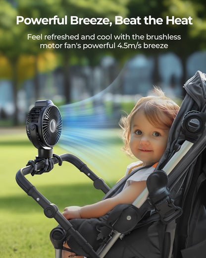 Koonie Portable Stroller Fan for Baby, Rechargeable Battery Operated, 3 Speeds, 360° Rotation, 25db Low Noise,Digital Display, Detachable Flexible Tripod Clip-on Car Seats, Tent, Crib, Treadmill