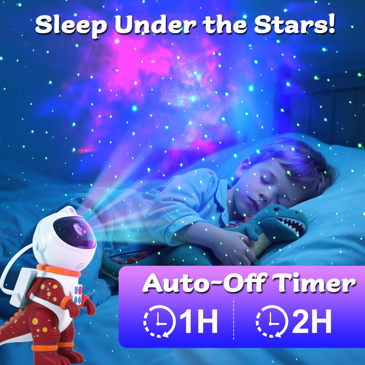 LOVME Galaxy Star Projection Night Light, Dinosaur Astronaut Space Projector with 8 Modes Starry Nebula Effects, Timer & Remote Control, Bedroom Ceiling Decor for Kids, Christmas Birthday Gift(Red)
