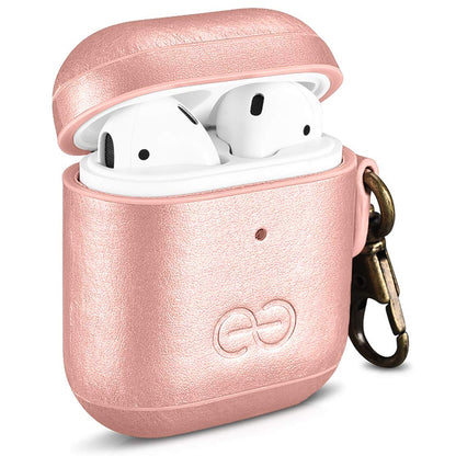 Dreem Om Case Cover with Keychain Clip Compatible with AirPods 1 & 2, Vegan Leather Airpods Case for Men & Women, Luxury Earbuds Accessory for Apple iPhone - Rose