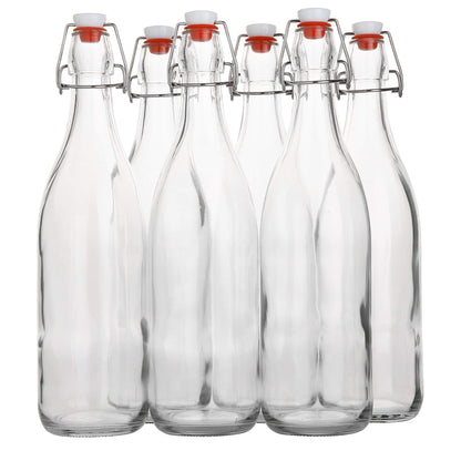 Flip Top Glass Bottle [1 Liter / 33 fl. oz.] [Pack of 6] – Swing Brewing with Stopper for Beverages, Oil, Vinegar, Kombucha, Beer, Water, Soda, Kefir Airtight Lid & Leak Proof Cap Clear