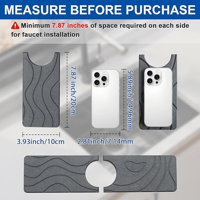 2 Pcs Faucet Mat for Kitchen Sink 15.74”×3.94” Diatomite Quick Dry Sink Splash