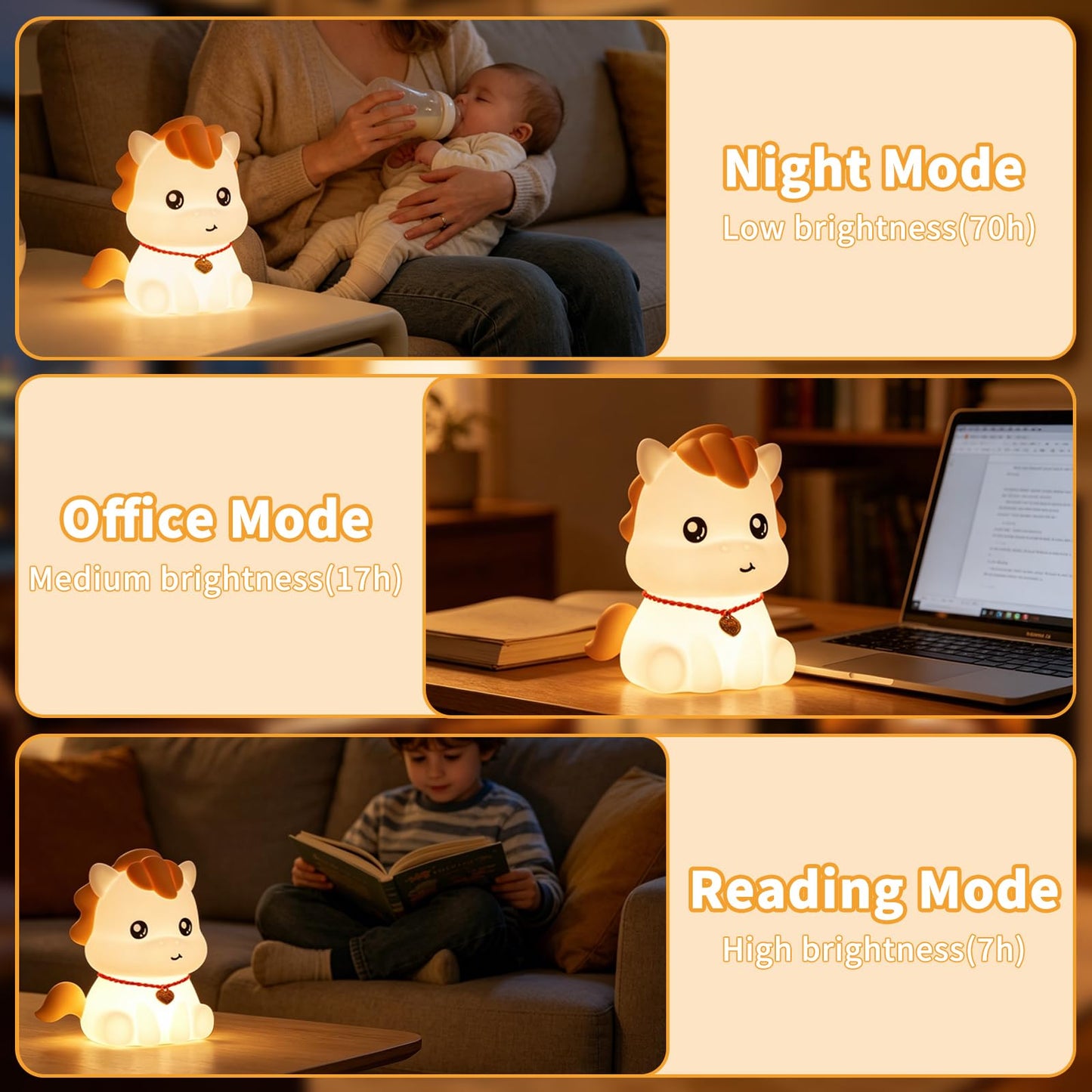 Yesinaly Rechargeable Silicone Cute Pony Night Light for Kids - Dimmable Touch Lamp for Nursery, Bedroom | Cute Baby Toddler Nightlight, Year of The Horse Gift (2026)