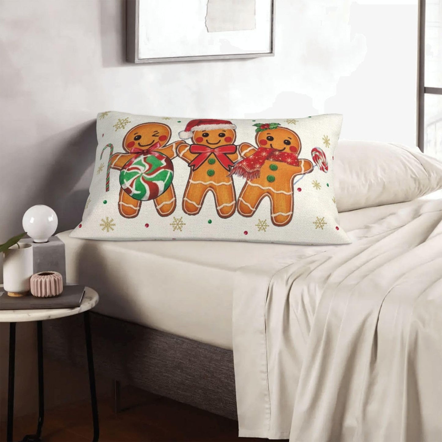 OFIRD Christmas Pillow Covers 12x20 Pack of 2 Brown Gingerbread Man Snowflake Throw Pillow Covers Winter Holiday Decorative Pillowcase Farmhouse Linen Cushion Case for Sofa Couch Christmas Decor