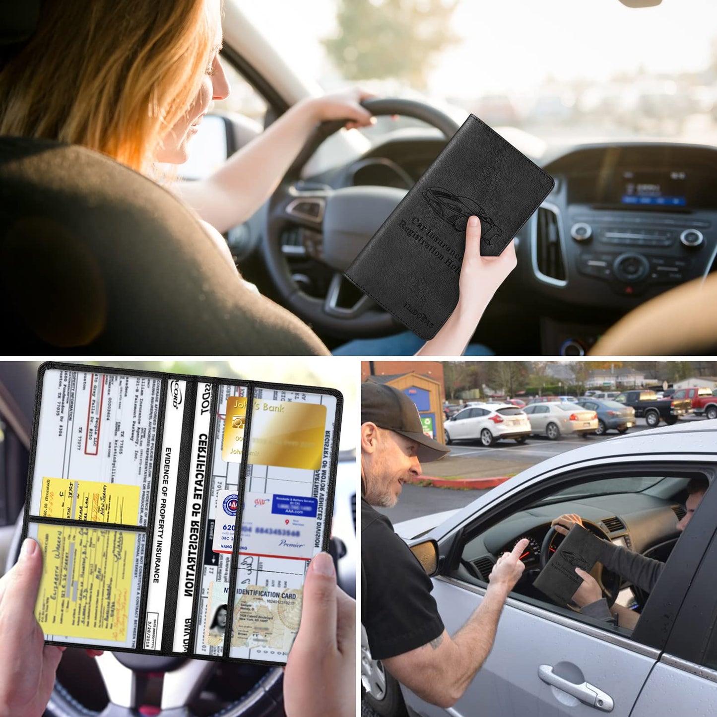TILDOSAC 2Pack Leather Car Registration and Insurance Card Holder, Car Document Holder for Cards License with Magnetic Shut (Black)