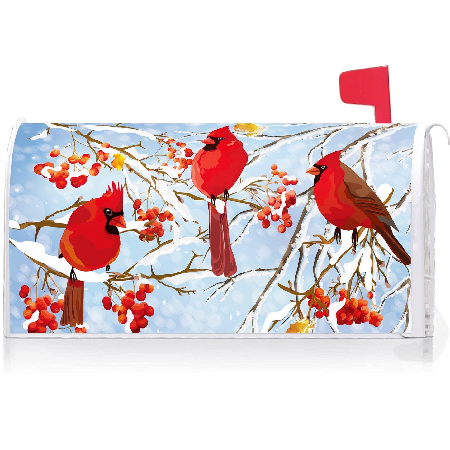 Texupday Winter Cardinal Trio Berries Decoration Mailbox Cover with Magnetic Strip Christmas Holiday Mailbox Wraps Post Letter Box Cover Standard Size 21" X 18" for Garden Outdoor Yard Decor