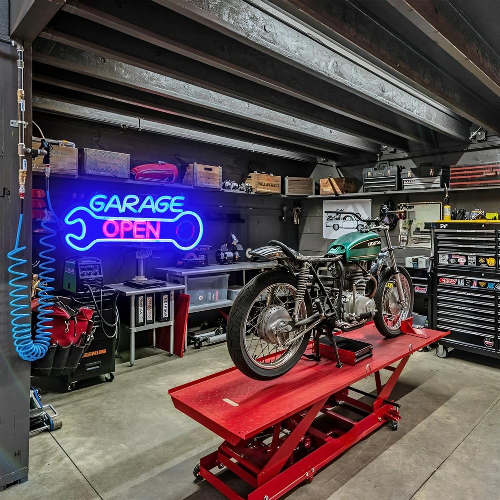 Garage Open Neon Sign,Dad's Workshop LED Neon Light for Auto Repair Shop Man Cave Garage Father Birthday Christmas Decor Gifts