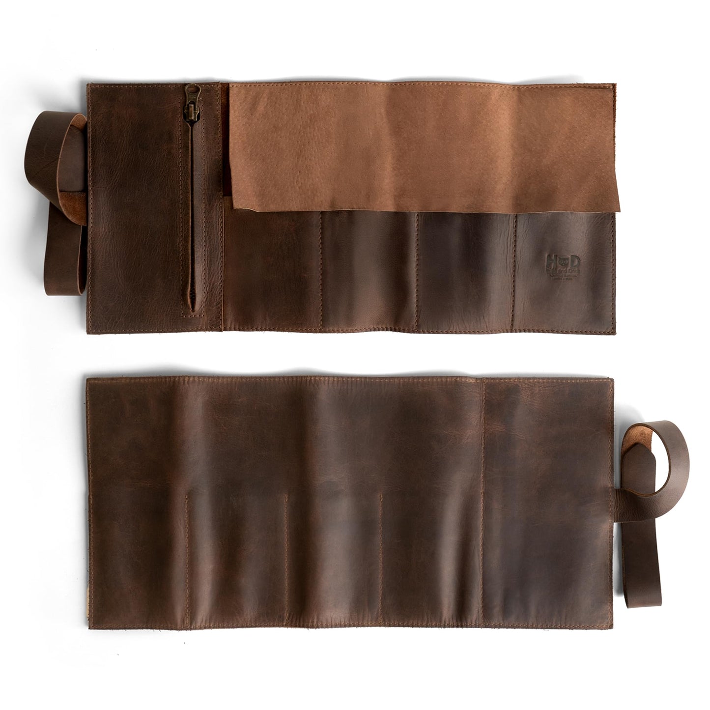 Hide & Drink, Watch Roll Organizer with Zippered Pouch, Easy Carry On Watchlover Storage, Travel Essentials Gift, Full Grain Leather, Handmade (Bourbon Brown)