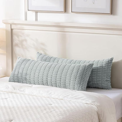 Fancy Homi Grey Blue Long Body Lumbar Lumbar Decorative Throw Pillow Covers 14x36 Inch for Bed Couch Bedroom Bench, Soft Corduroy Rectangle Solid Pillow Case, Rustic Farmhouse Boho Room Decor