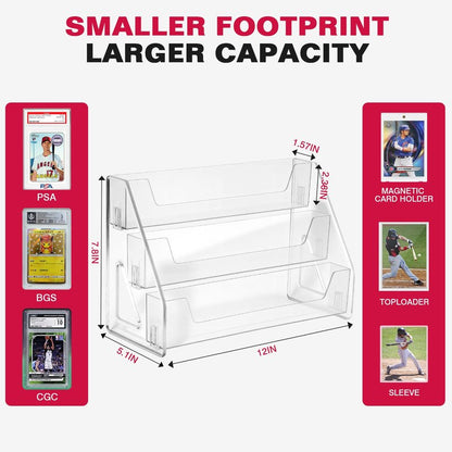 TrendTrust Trading Card Display Stand, Vertical Holder for Baseball Basketball Sports Graded Card Display Stand Tabletop for PSA BGS SGC Slabs, Snap-On Assembly(3 Tier, 1 Pack)