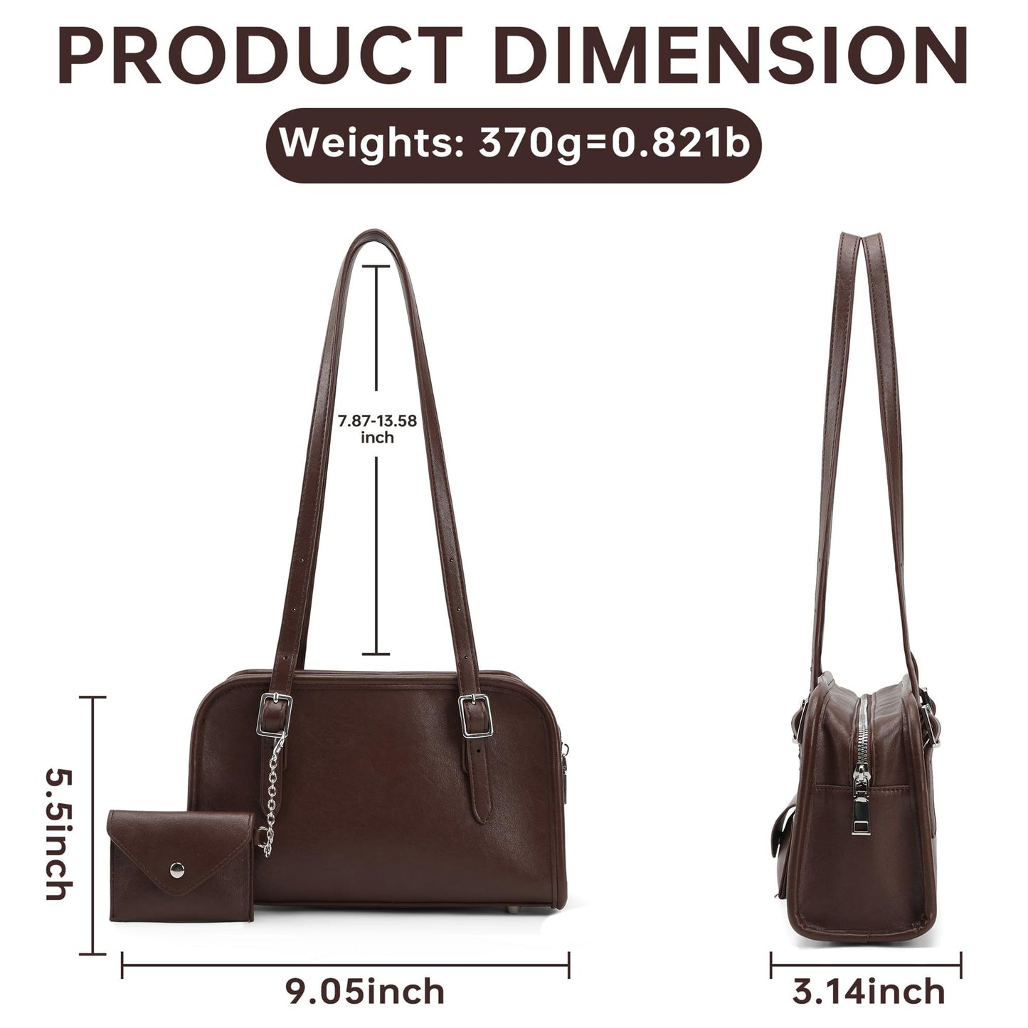 Goinsound Swing Zip Shoulder Bag Small Swing Purses Bowler Bag Brown Shoulder Bags for Women with Adjustable Strap