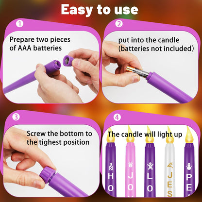 RGQSUN LEDs Flameless Advent Candles Sets of 5 Christmas Advent Candles Battery Operated Flickering Flameless Taper Candle for Christmas Wreath Advent Decor(Battery is not Included)