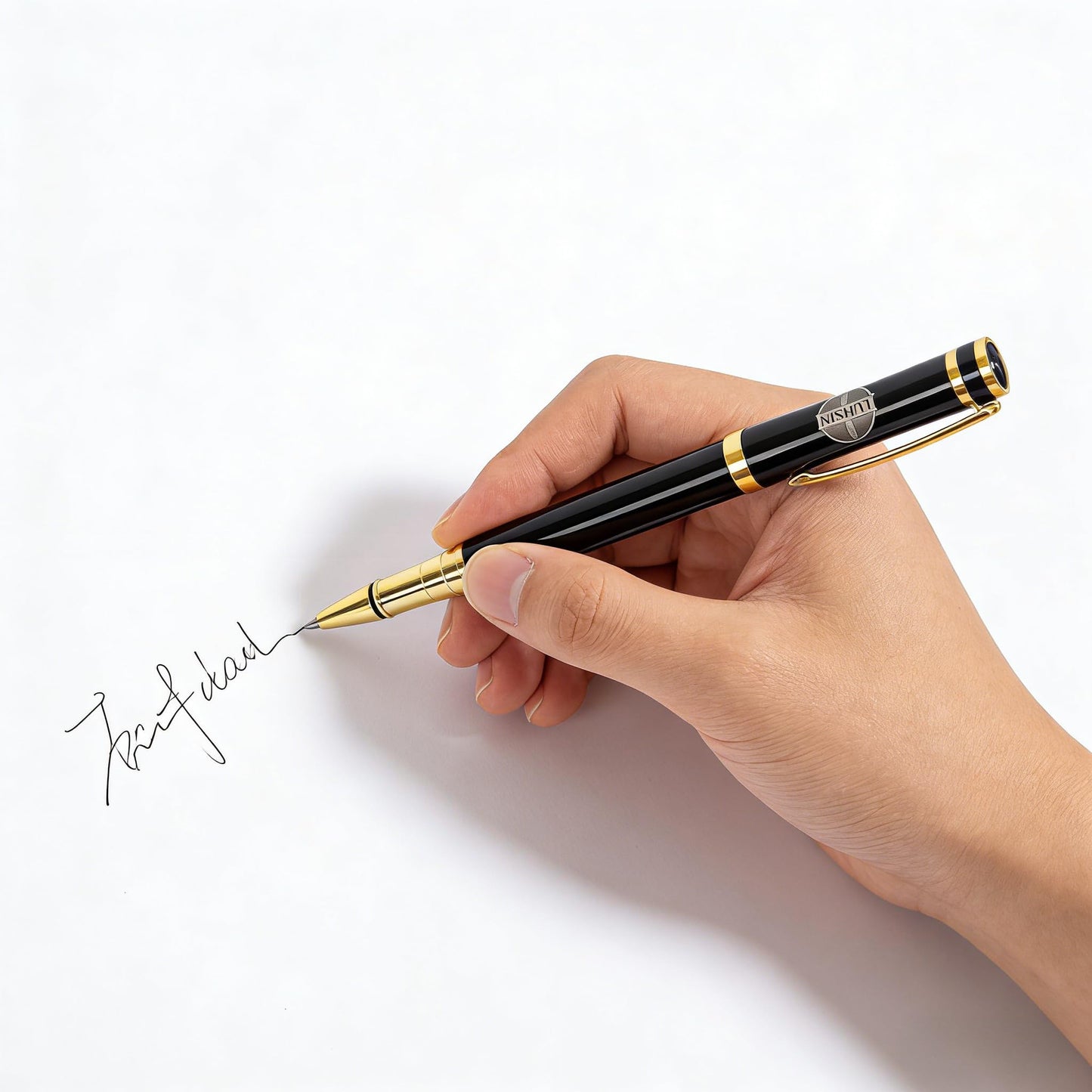 LUHSIN Rollerball Pen Black Lacquer - Premium Luxury Writing Pens for Men Women, Retro Ballpoint Pen with Smooth Ink, Executive Business Signature Pen, Professional Office Gift Pen Set (Black)