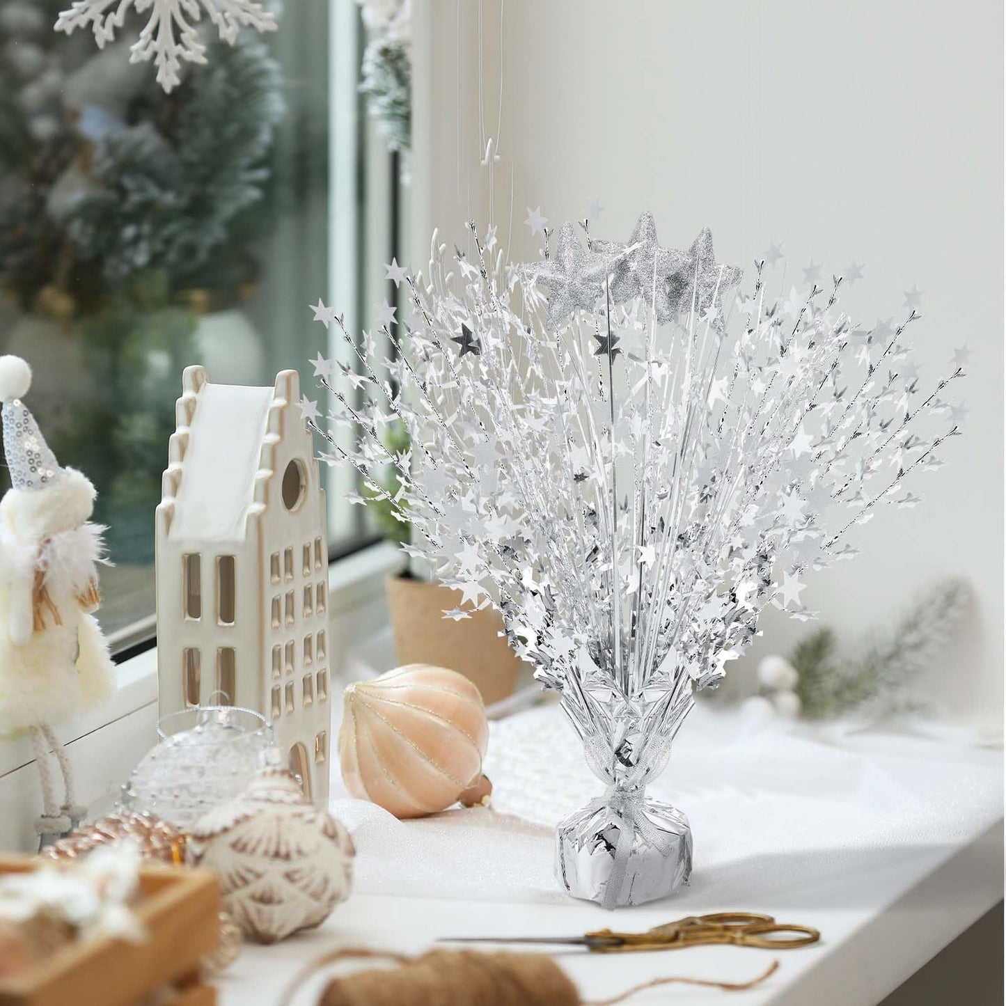 Wenqik 6 Pcs Metallic Foil Spray Centerpiece Star Table Party Decoration Burst Centerpieces Table Decor for Party Birthday Wedding Anniversary Memorial Dining Graduation Holiday Supplies(Silver)