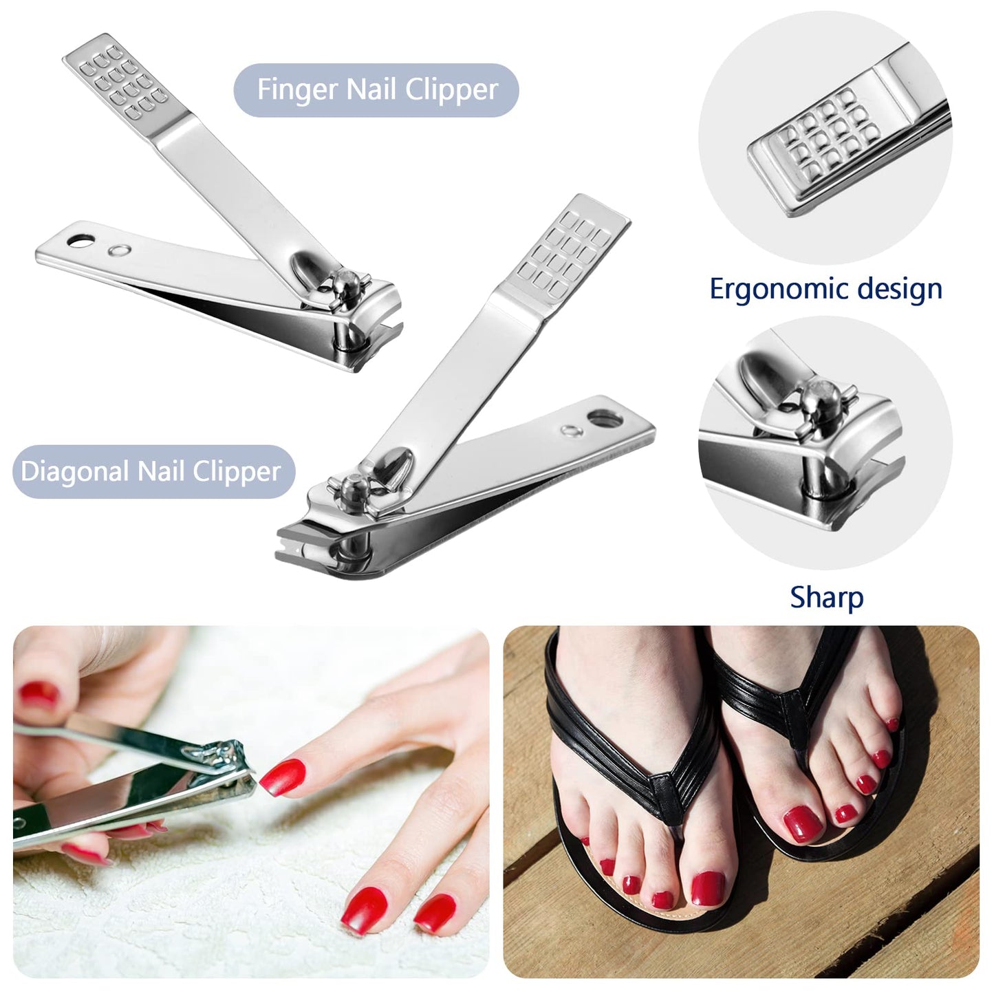 Geosar 50 Set 8 in 1 Travel Manicure Kit Bulk Professional Nail Clippers Pedicure Nail Care Tools Grooming Stainless Steel Set with Portable Travel Case, Gift for Valentine Men Women(Black)