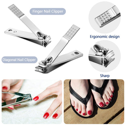 Geosar 50 Set 8 in 1 Travel Manicure Kit Bulk Professional Nail Clippers Pedicure Nail Care Tools Grooming Stainless Steel Set with Portable Travel Case, Gift for Valentine Men Women(Black)