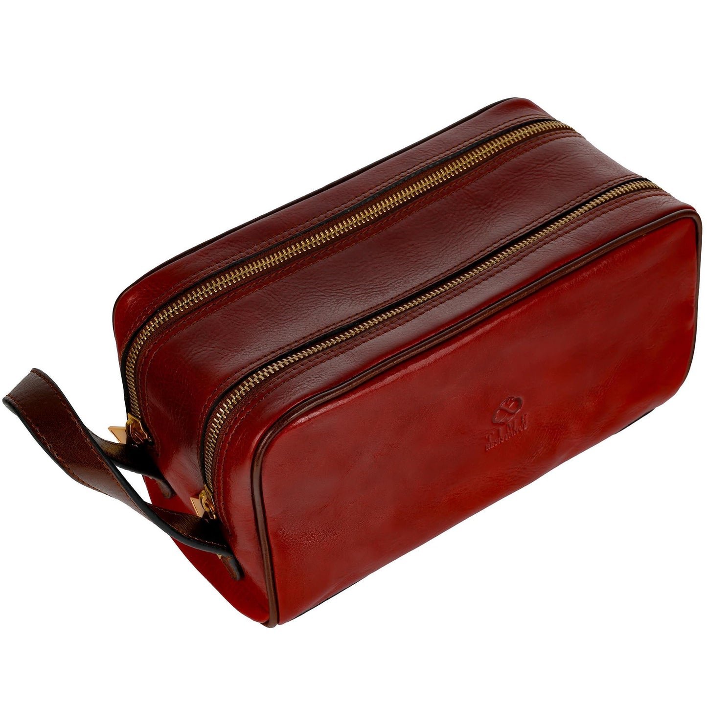 Time Resistance Leather Cosmetic Bag - Italian Toiletry Dopp Kit (Red)