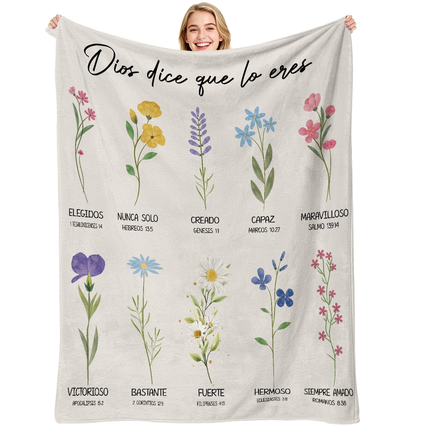 VISSTREE Spanish Christian Gifts for Women, Christian Throw Blanket with Flowers, Religious Flannel Blanket, Inspirational Faith Prayer Gift for Sister, Daughter, Mom, Soft Throw Blankets 50'' x 60''