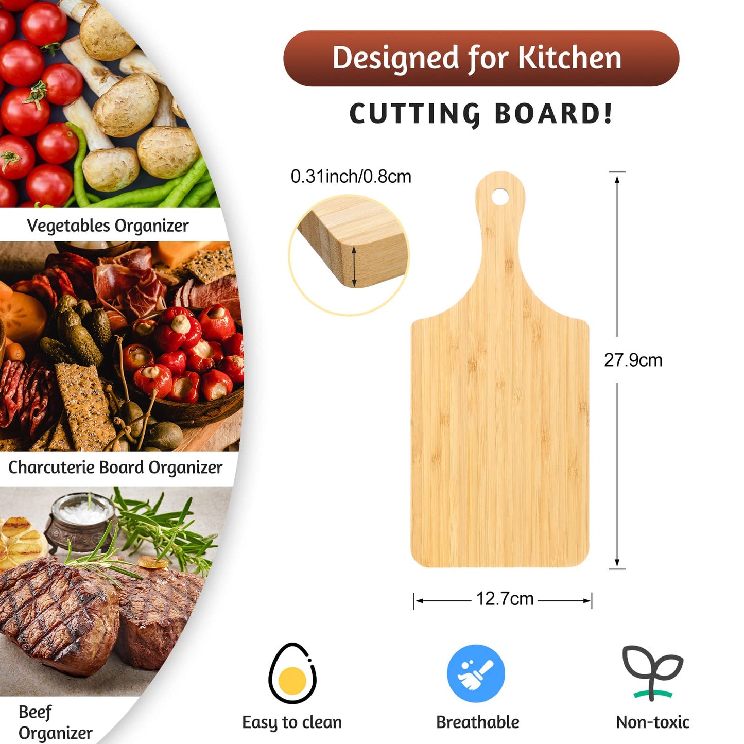 Zubebe 12 Pcs Bulk Wood Cutting Board with Handle Cutting Board for Laser Engraving, 11" x 5" Bamboo Serving Trays Charcuterie Trays for Customized Wedding Housewarming Mom Christmas Gift Party Favor