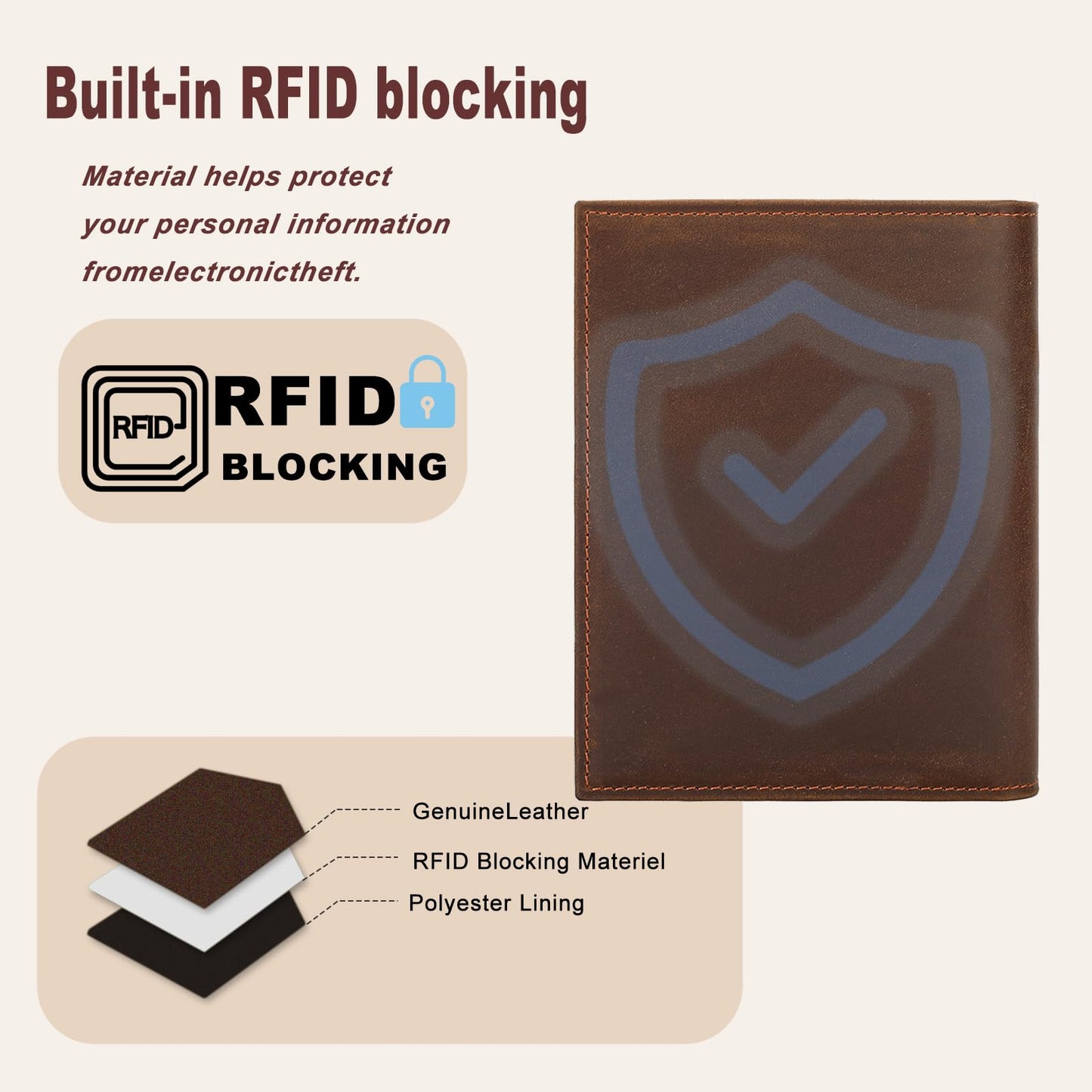 HIDO RFID Passport Holder for Men, Slim Leather Travel Wallet with Airtag Slot & RFID Blocking
