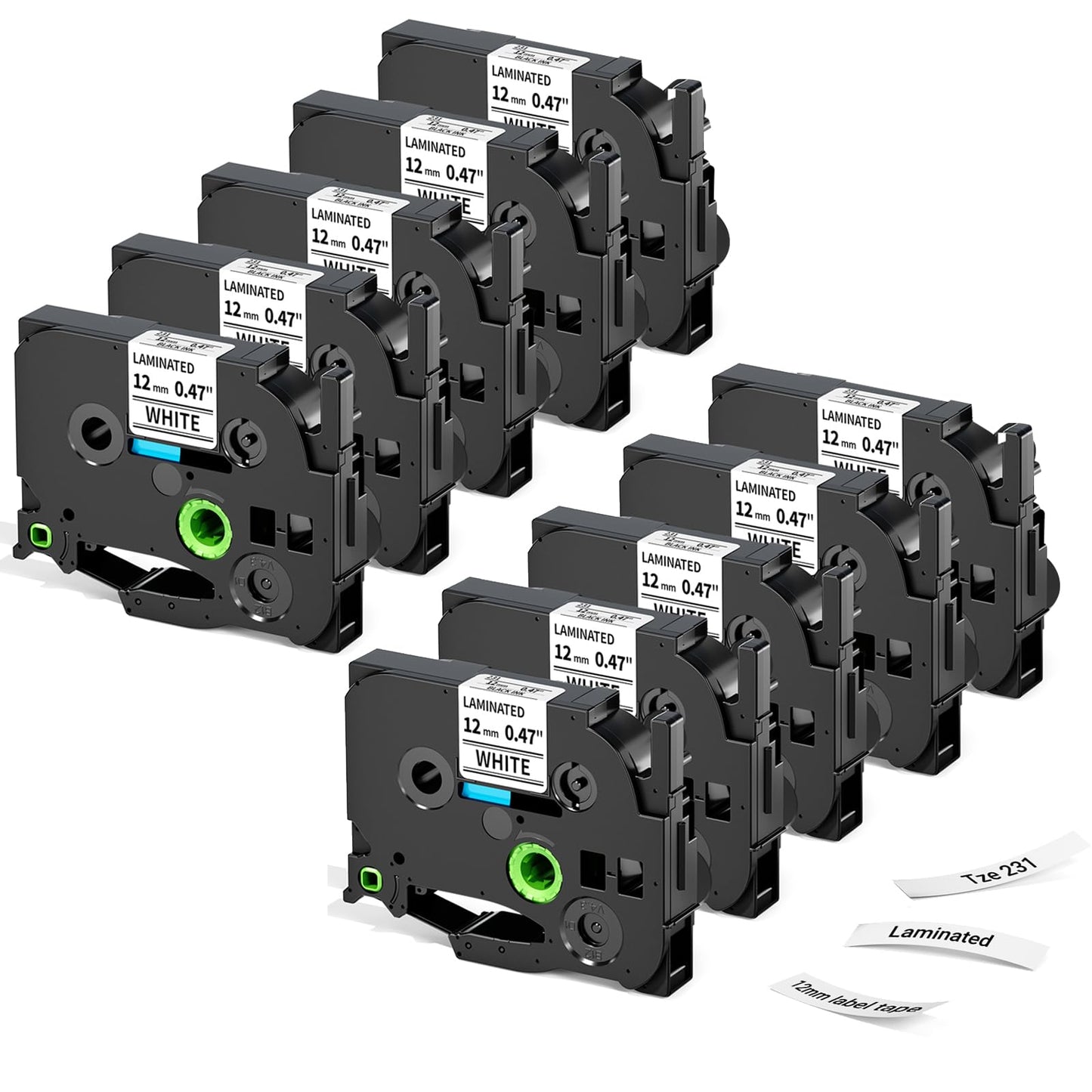 Label KINGDOM Aze-231 Refill Compatible with Brothr p Touch tze laminatied Label Maker Tape 12mm 1/2"(0.47") for ptouch Printer PTD210 PTD220 PTH110, 10 Pack