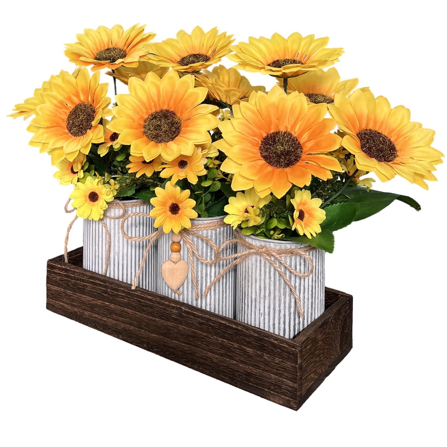 HEMYLU Sunflowers Artificial Flowers Decorations, Sunflower Table Centerpieces for Wedding, Artificial Flower Arrangement Farmhouse Décor for Dining Room, Living Room, Coffee Table, Study Desk