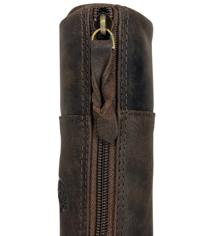 Leather Pencil Case - Full Grain Leather Zippered Pen Pouch - Stationery Bag Pen Holder for Work & Office, Walnut, M, Professional Pencil Case