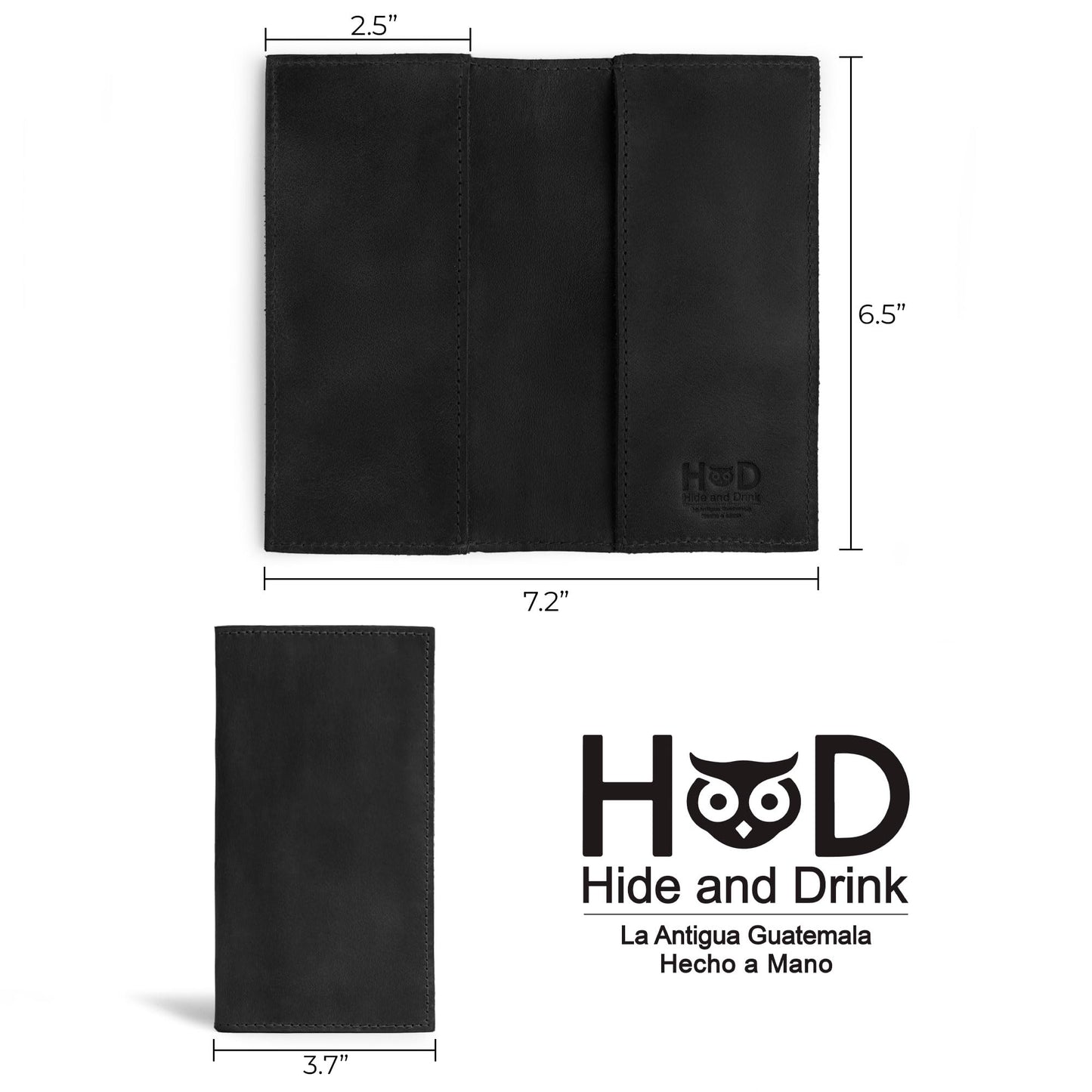 Hide & Drink, Checkbook Cover, Minimalist Organizer for Personal or Business Finances, Bill Holder, Full Grain Leather, Handmade, Charcoal Black