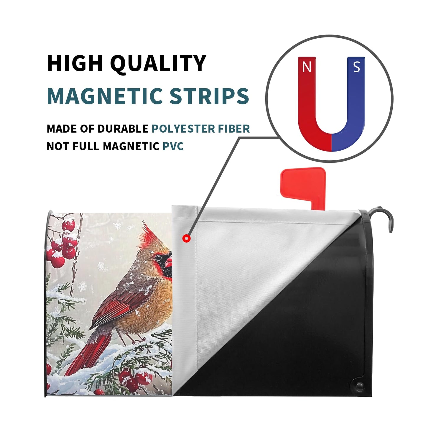 Kawani Winter Mailbox Cover Christmas Birds Holly Berry Branches Snow Mailbox Covers Magnetic Standard Size 21x18 Inch Winter Xmas Holiday Post Letter Box Cover for Garden Yard Decor