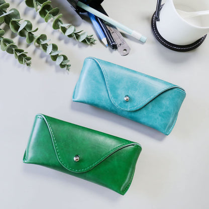 LogHog Portable Leather Glasses Case,Durable Soft Sunglasses Pouch Slim Case for Women Men Horizontal Eyeglass Case