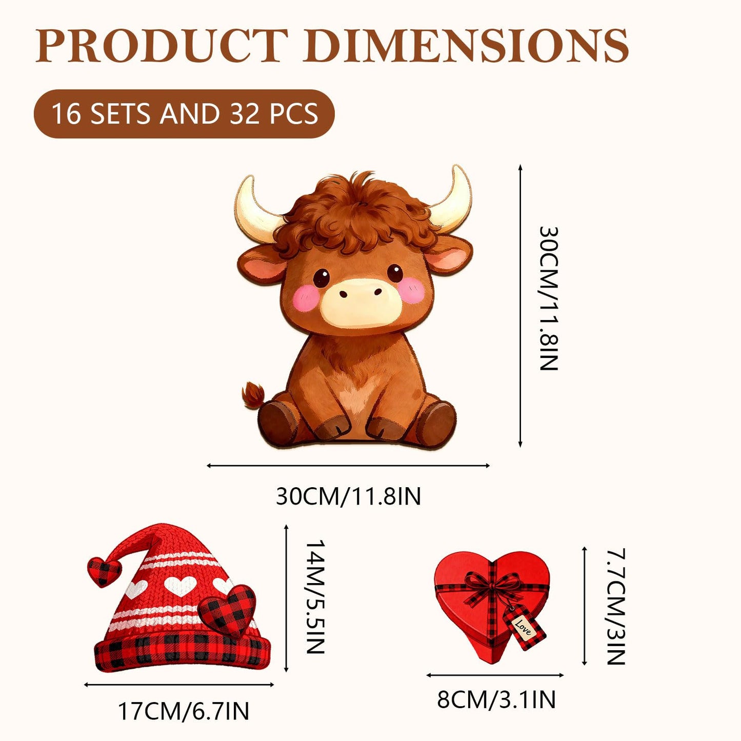 Interchangeable Wooden Highland Cow Decorations, Christmas Hanging Wall Door Decor, Holiday Seasonal Decor and Detachable Hats Welcome Sign, Farmhouse Hanging Sign for Front Door, 32 PCS