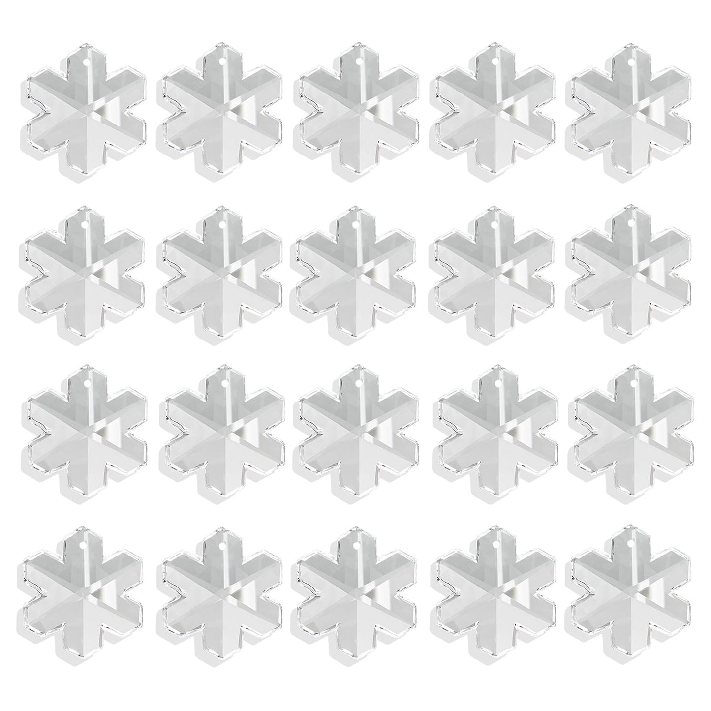 Pack of 20 Clear Crystal Snowflake Crystal Suncatcher - Rainbow Maker Hanging Crystals Prisms for Windows Hanging Ornament Chandelier Crystals Replacement Christmas Home Decor
