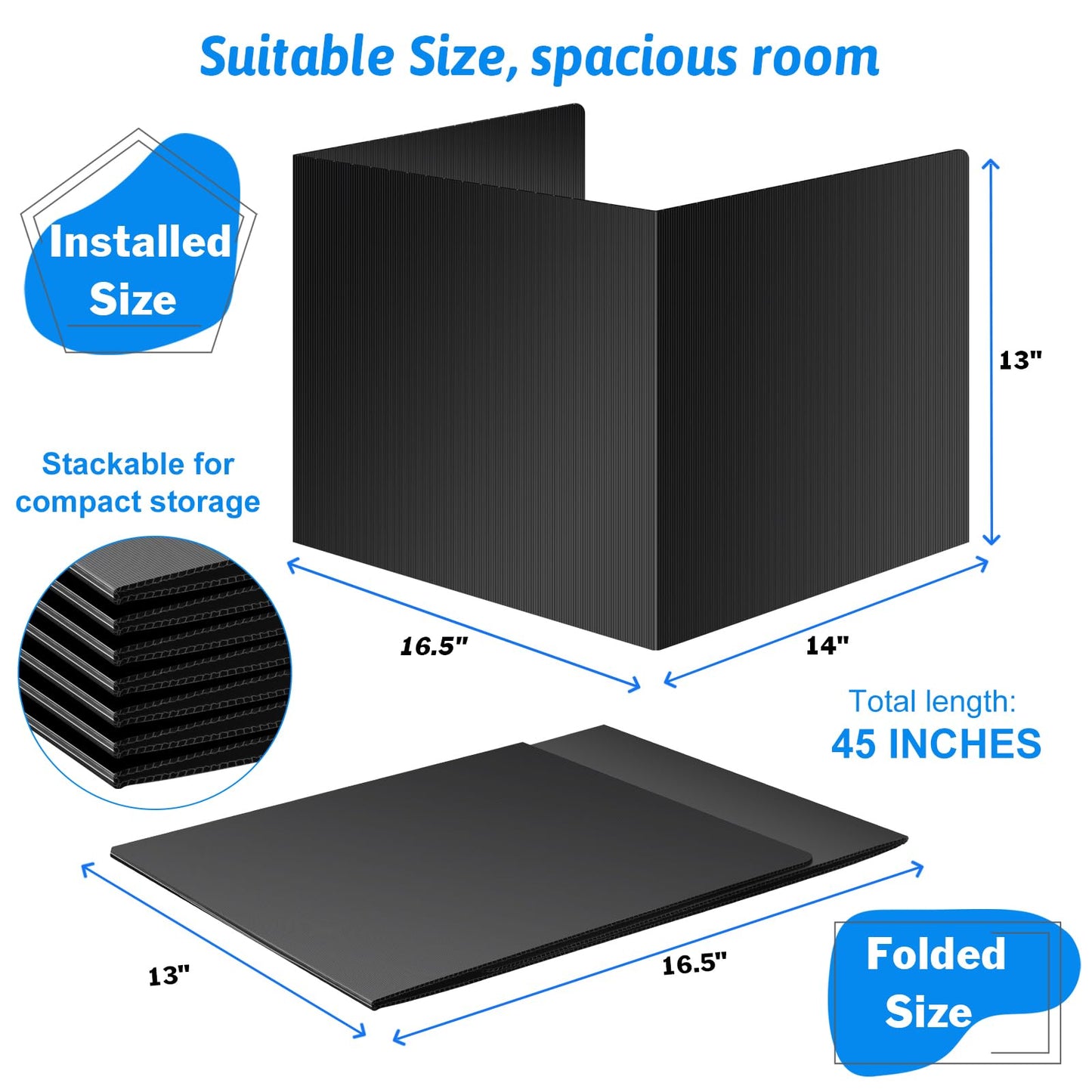 Black 24-Pack Desk Dividers for Students, Waterproof Durable Plastic Study Carrel Dividers, Easy to Clean, Privacy Classroom Shield Folder Boards for Student Desk