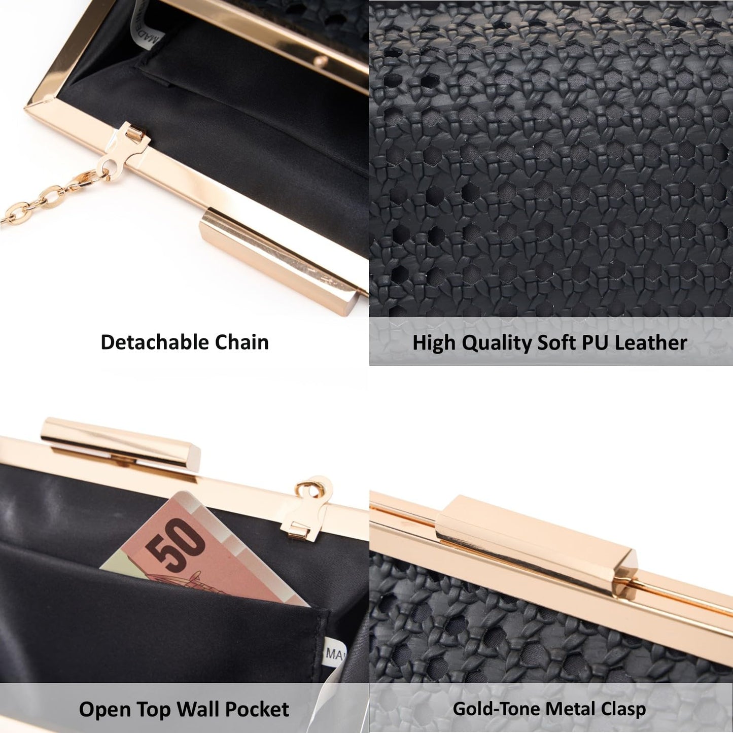 DETARA Woven Evening Bag Clutch Purses for Women Fashion PU Leather Crossbody Purse for Wedding Party and Prom (Black 2026)