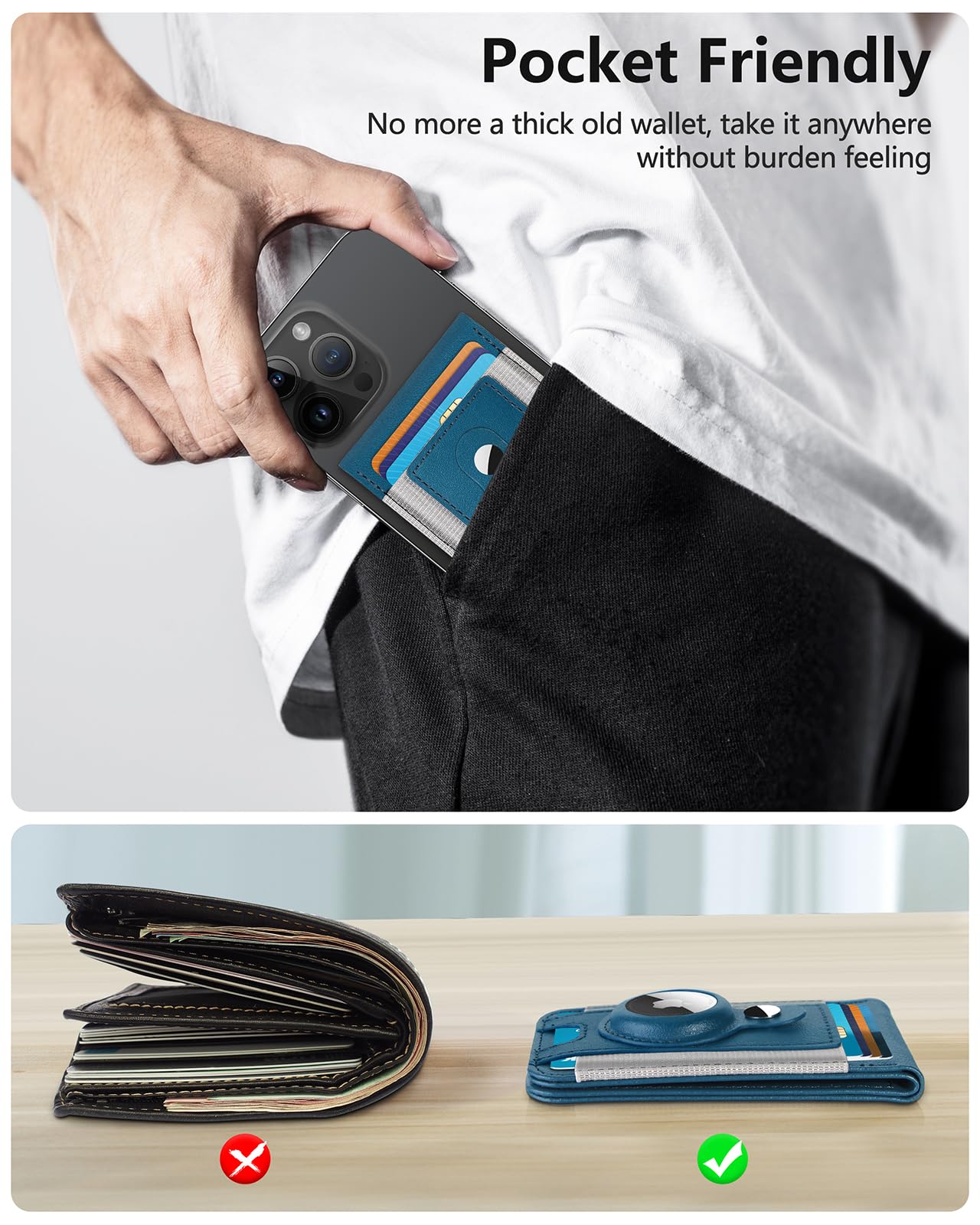 ExtreLife for Magsafe Wallet with Airtag Holder, Magnetic Wallet for iPhone 16/15/14/13/12 Series, 9-Card Holder, Open ID Window, Adjustable Stand, RFID Blocking, Blue