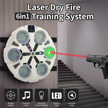 ZBULAR 6-in-1 Laser Dry Fire Training Targets with Smart Bluetooth Music, LED Display, Multi-Angle Training, Type-C Charging, Compatible with 9mm/22lr/223 Bullets Bore Sight