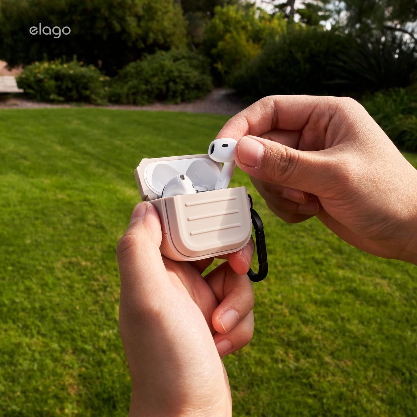 elago Armor Compatible with AirPods 4 Case - for AirPods 4th Generation Cover, Carabiner Included, Supports Wireless Charging, Shock Resistant, Full Protection (Stone)