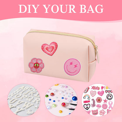 Merkaunis 8 Pcs Preppy Makeup Bag Set, PU Leather Cosmetic Pouch Waterproof Portable Travel Toiletry Bag for Women, Small Makeup Bags Bulk - Gift for Bridesmaid Party (Pink/Beige/Gray/Light Green)