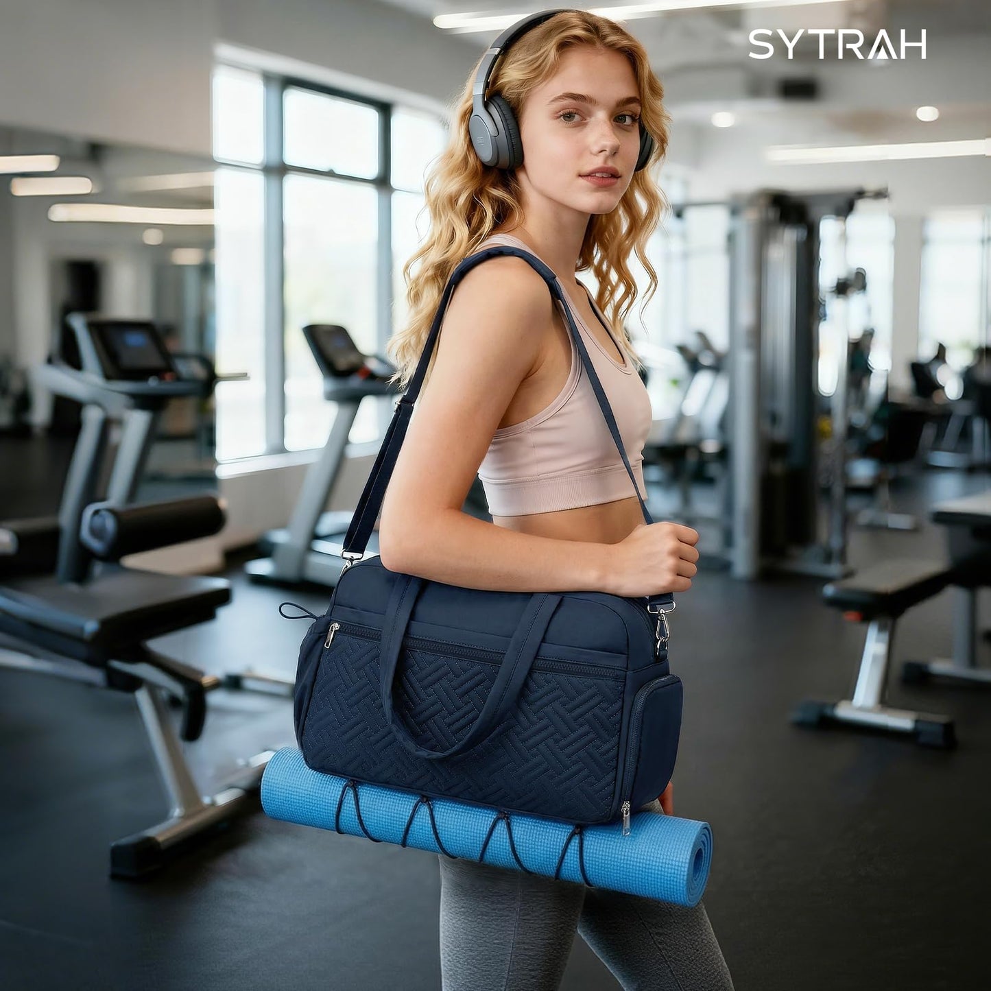 SYTRAH Gym Bag for Women, Lightweight Workout Duffle Bag with Shoe & Wet Separation for Gym, Yoga, Travel & Overnight, Stylish Sports Bag with Adjustable Shoulder Strap Blue