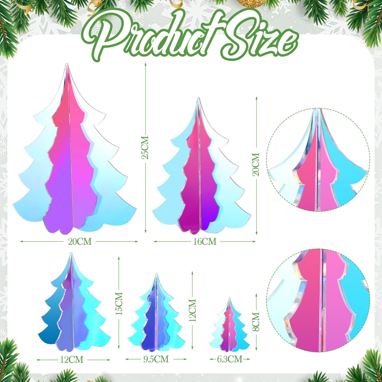 Amyhill 5 Set Holographic Christmas Tree Decor for Fireplace Mantel Iridescent 3D Christmas Tree for Window Shelves Table Centerpieces Modern Party Winter Decor