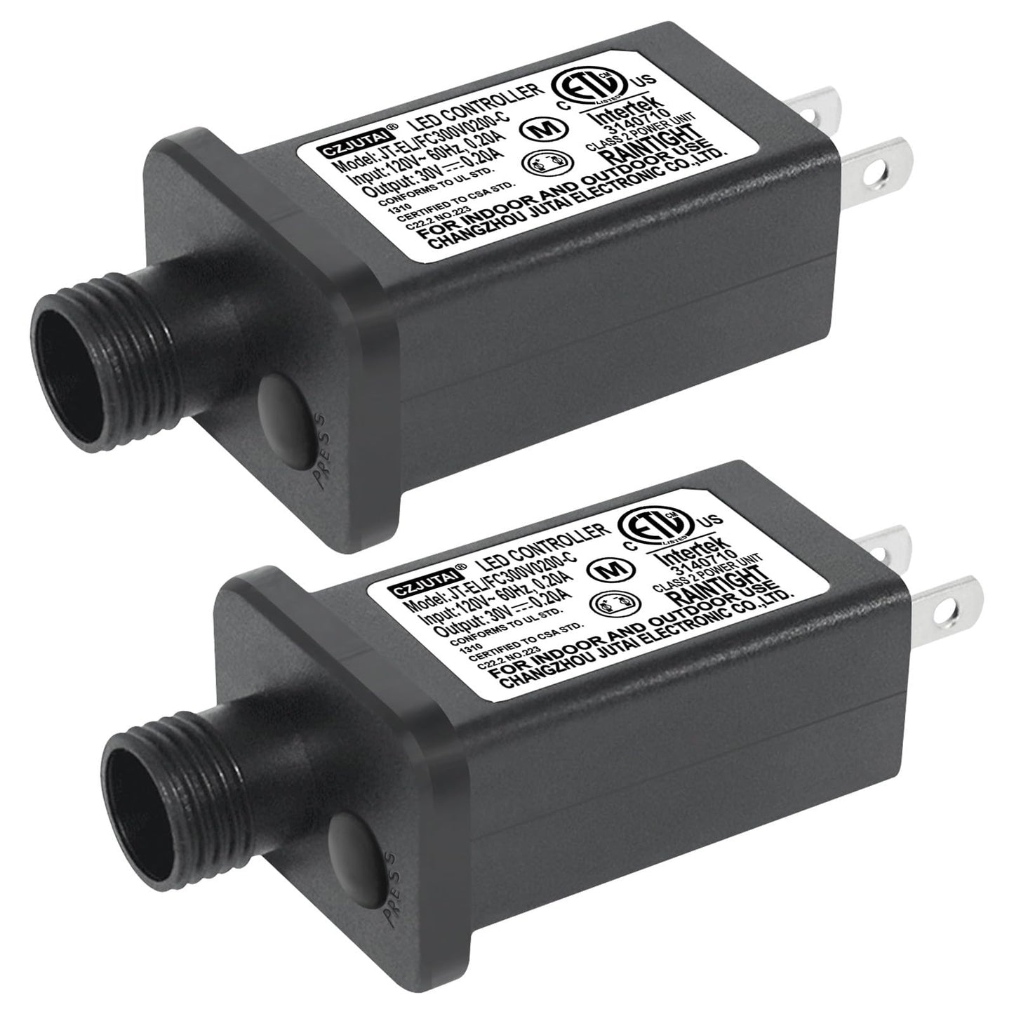 2 Pcs of CZJUTAI JT-EL/FC300V0200 Premium 30V 0.2A 6W 8 Modes LED Power Supply with Multifunction Button- Class 2 Transformer, IP44 Waterproof, for Christmas and String Lights [Z860]