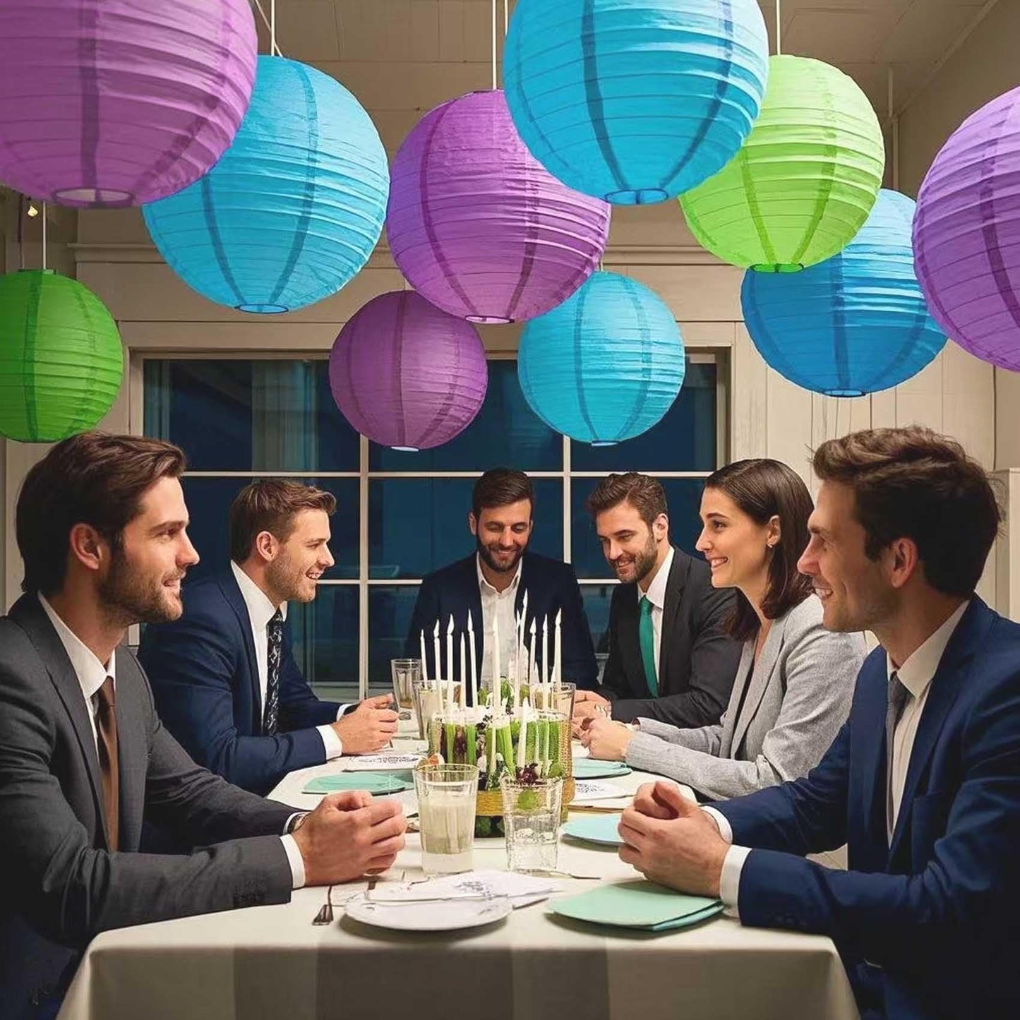 KUNYYI Purple -Green and Blue Paper Lanterns 12Pcs Hanging Lanterns for Birthday Party, Wedding, Home Decor, Baby Shower Festive Decoration