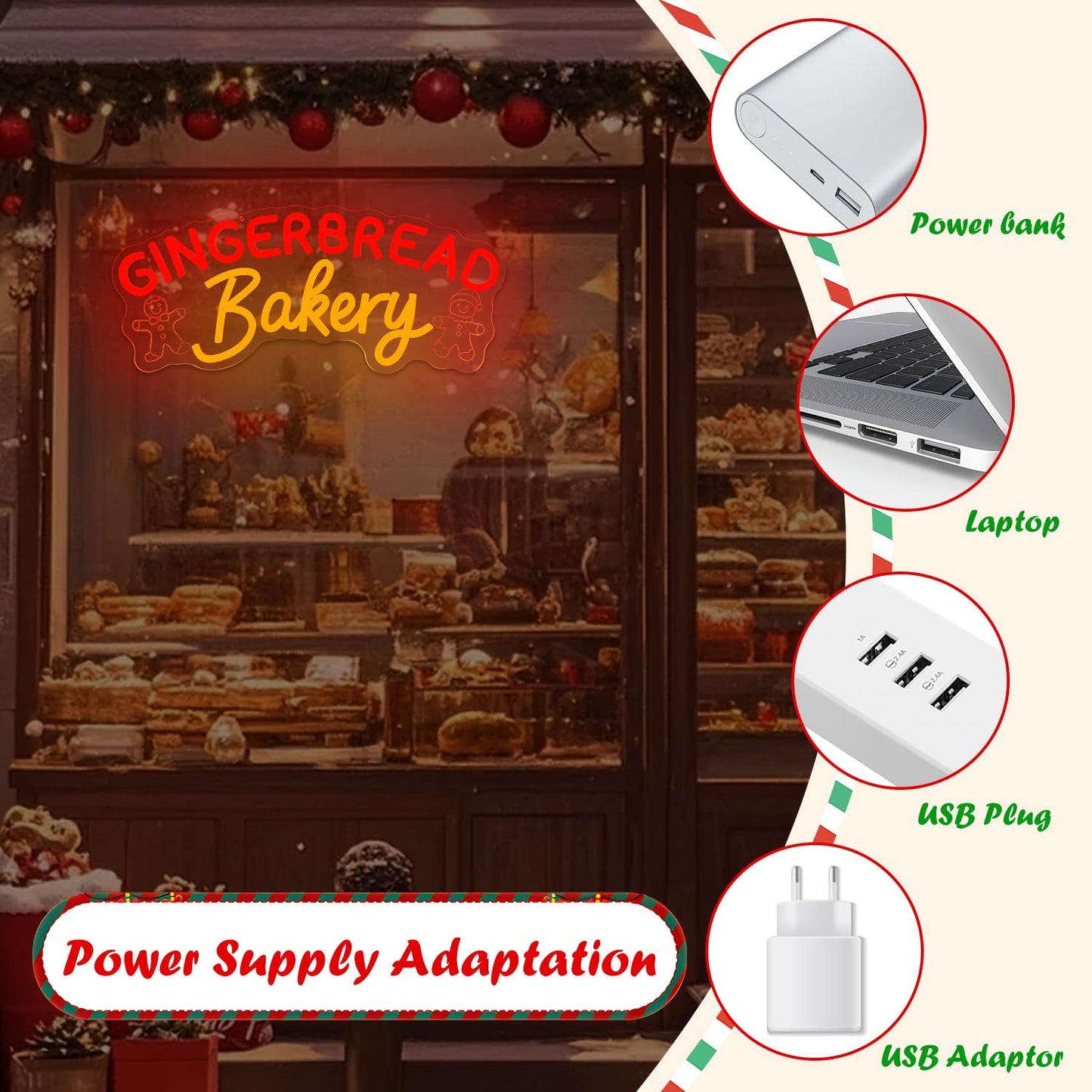 Jeanchrl Gingerbread Bakery Neon Sign Christmas LED Sign for Cafe Shop Kitchen Bedroom Dimmable Christmas Neon Light Decor for Coffee Bar Retro Gingerbread Neon Light Sign Wall Art Gift for Holiday Birthday