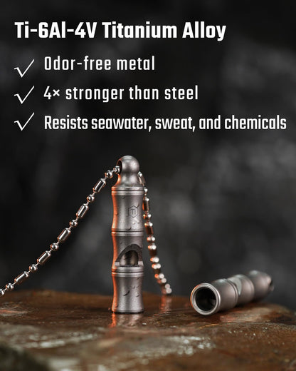KeyUnity KA55 Titanium Emergency Whistle with Metal Lanyard, 120dB+, One-Piece Outdoor Survival Whistle, Ultra-Light, Rustproof