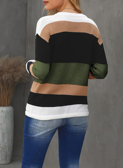 Dokotoo Womens Sweaters Striped Fall Winter Outfits 2025 Crewneck Drawstring Color Block Fashion Clothing